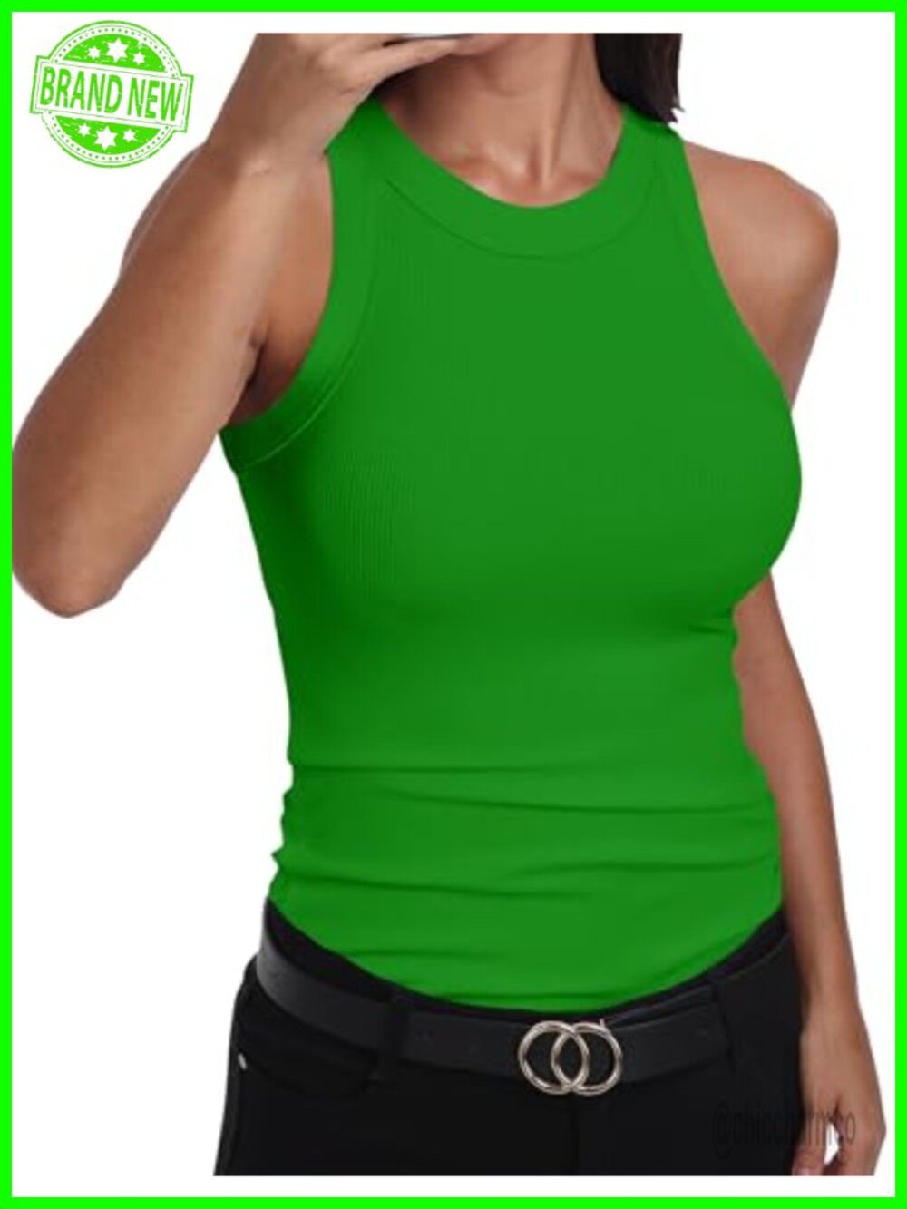 Women's Sleeveless Racerback High Neck Cotton Blend Fitted Tank Top